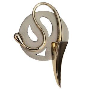 Gold, Silver Tone Swirl Bended Arrow Modernist Brooch